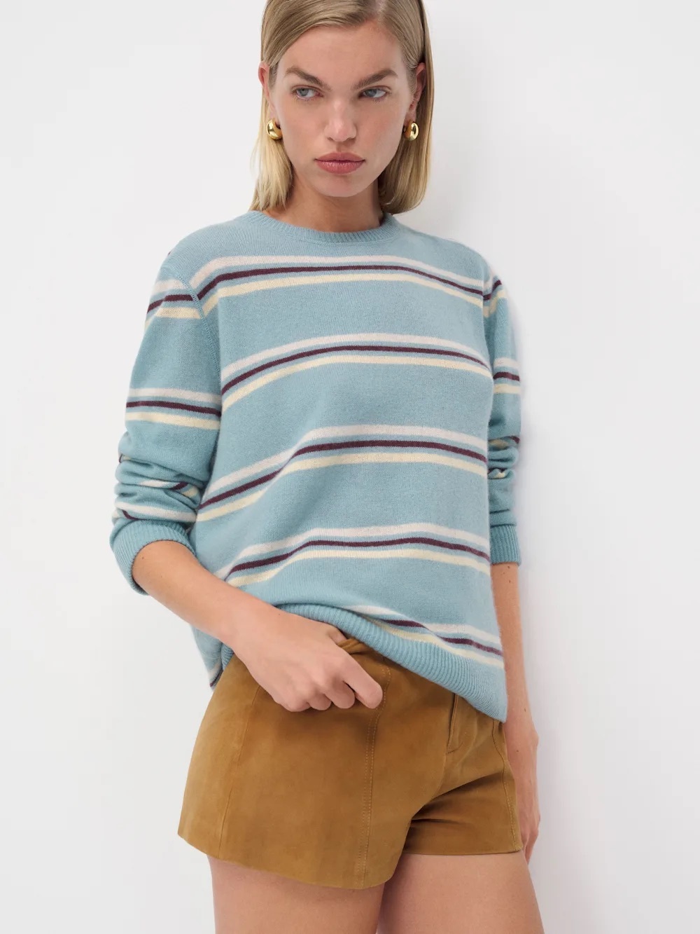 Reformation Cashmere Boyfriend Sweater turquoise multi stripe